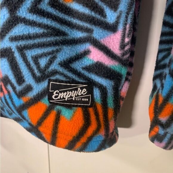 Emprye Small Orange, Blue, Green, Yellow and Pink Retro Fleece 1/4 Pullover - Picture 2 of 6